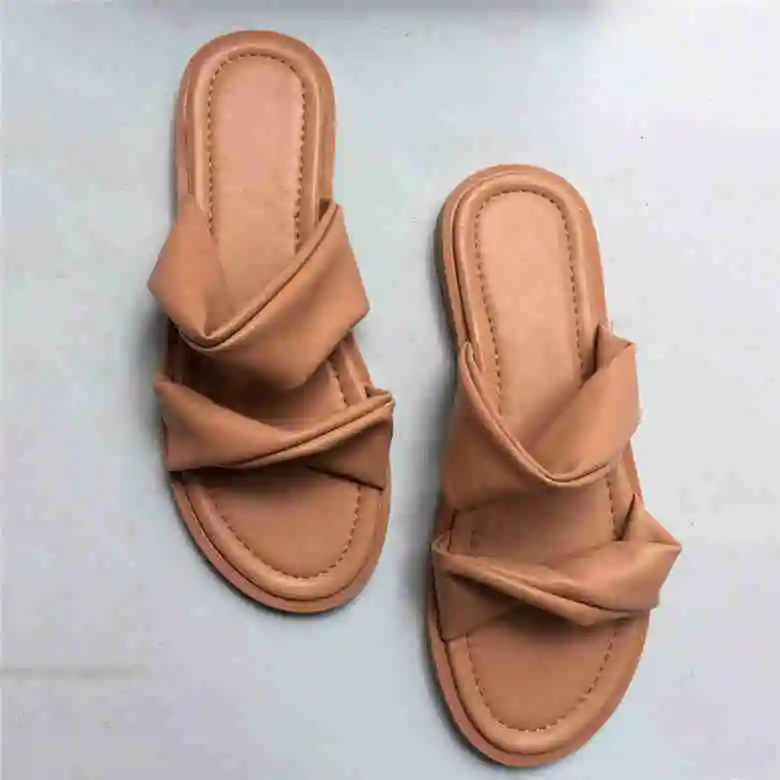Roni Bouker/Женские Дышащие тапочки из мягкой кожи; Летние сандалии; Уличная обувь с открытым носком; Женская удобная обувь на плоской подошве; распродажа; Прямая поставка - Color: Brown 2 strap