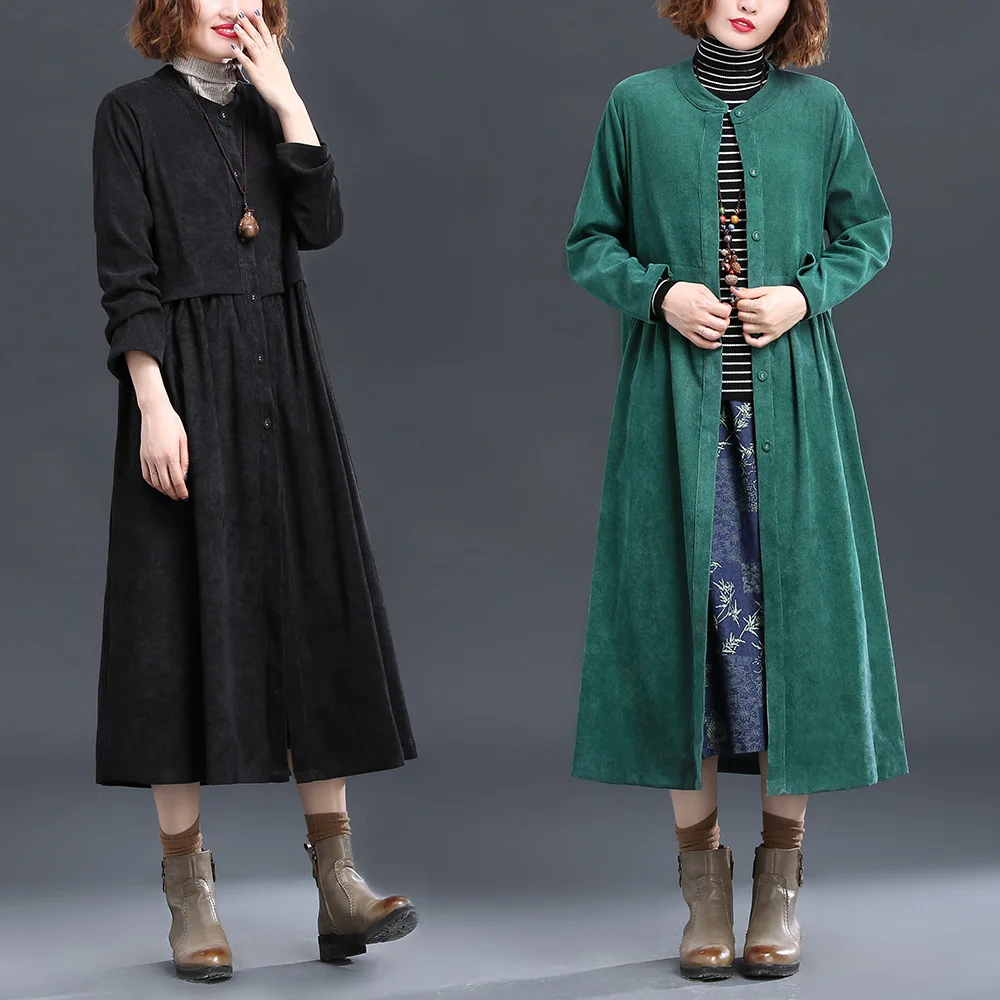 Черный зеленый красный Свободный вельветовый тренч на весну и осень женские