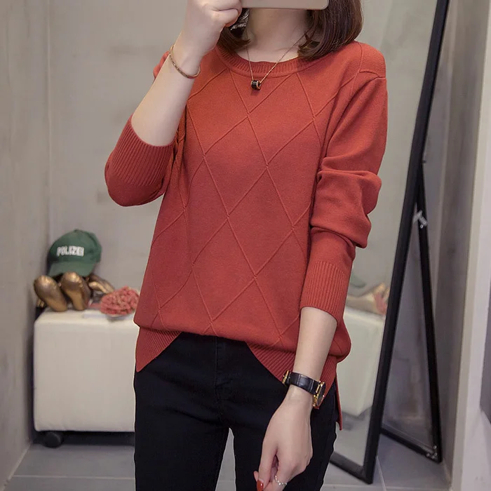 Plus Size Plaid Pullovers Sweater Women Autumn Winter Long Sleeve Knit Tops Loose Oversized Knitwear Jumper DA63 | Женская одежда