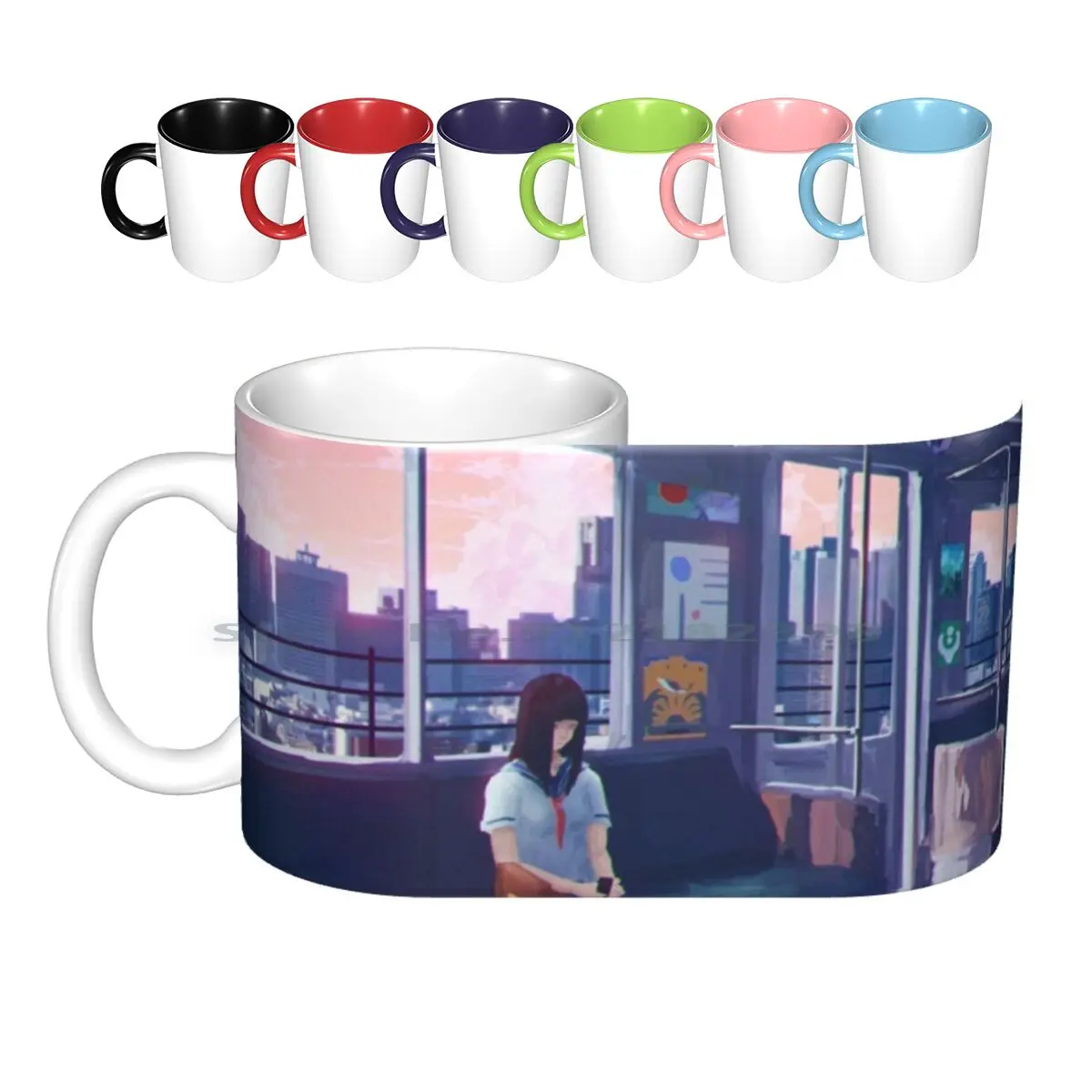 Toku Metro Line 세라믹 머그잔 커피 컵 밀크티 머그잔 toku Metro Train Line Subway Aestehtic Anime Girls Seerlight Lofi Chill