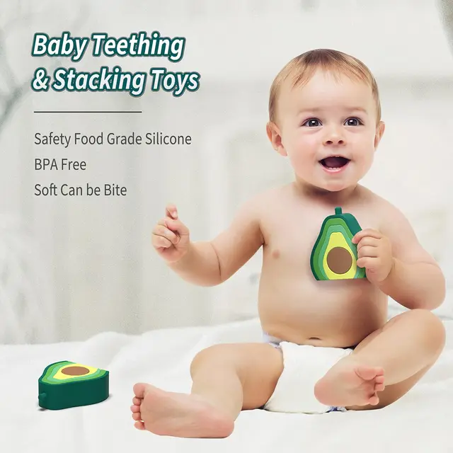TYRY.HU 5pcs Avocado Stacking Block Silicone Teether Soft Building Blocks BPA Free 3D Folding Early Educational Kids Gifts Toys 4