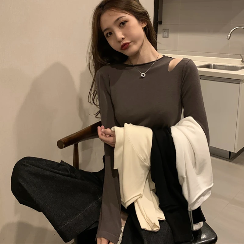 

Shintimes Thin Korean Fashion Sexy Slim Hole Sweater Women Long Sleeve Fall Tops 2020 Knitted Pullover Woman Clothes Pull Femme