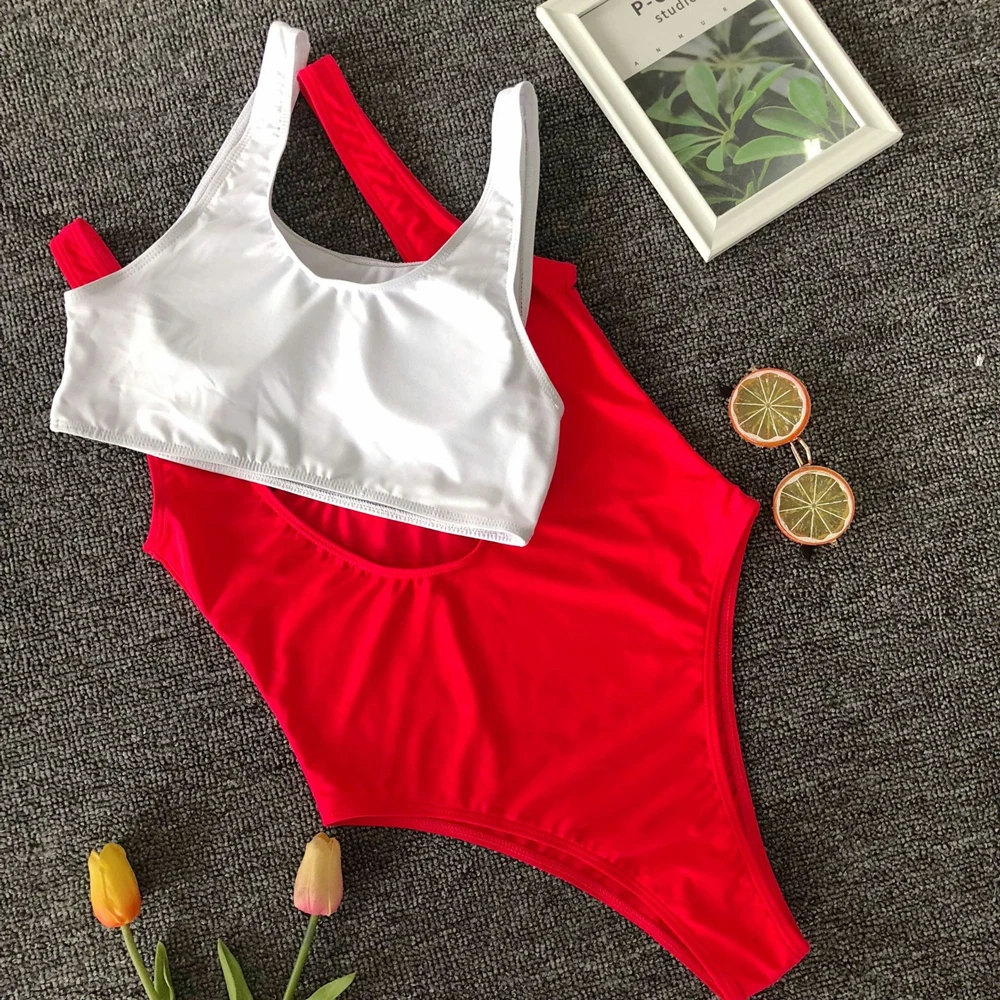 Красный цельный купальник женский пикантный купальник для плавания пляжная одежда танкини Новинка