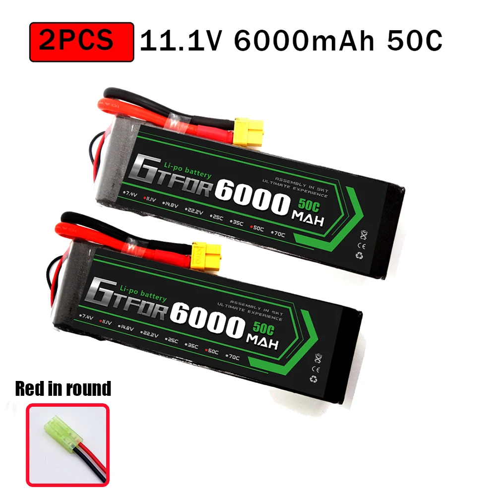 GTFDR 2 шт. RC батарея Lipo 7,4 V 11,1 V 2S 3S 6000MAH 6500MAH 6200MAH 7000mah 50C 60C 80C 100C 120C для RC Stampede автомобильный Дрон - Цвет: 2PCS6000SOFTRED