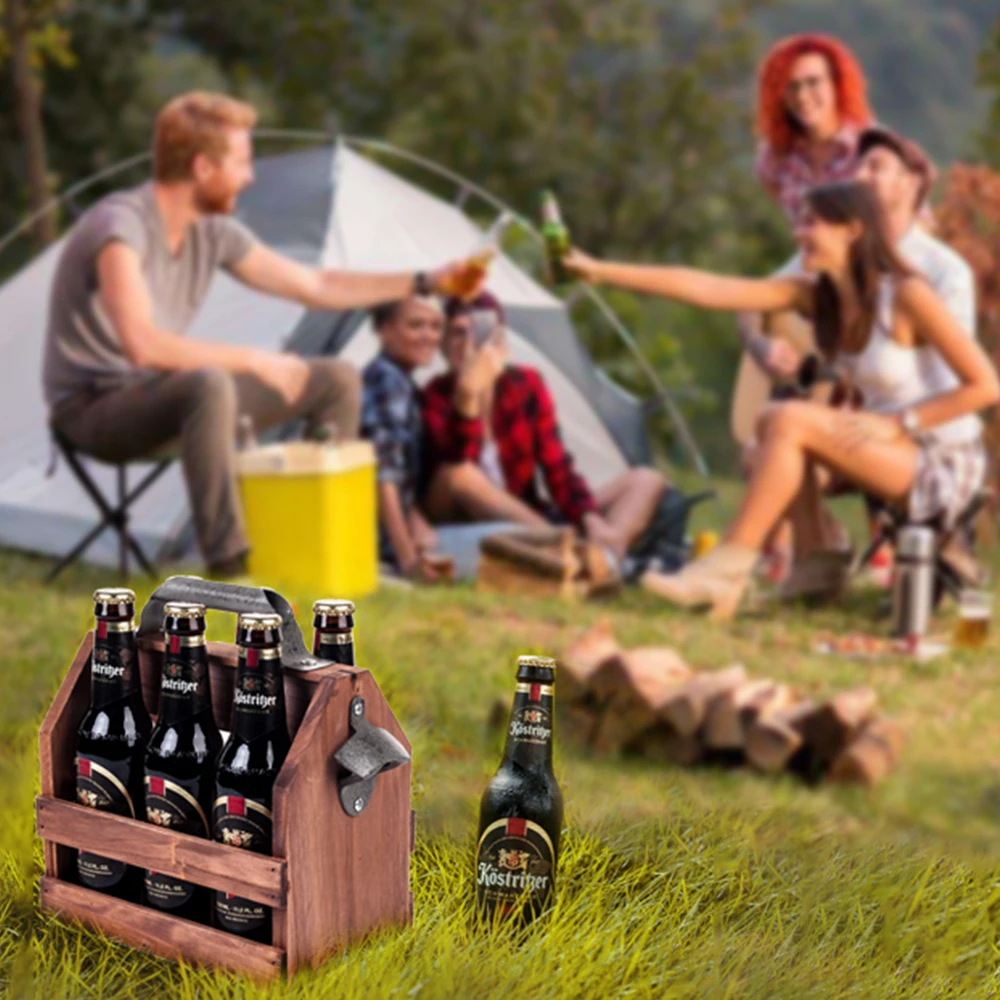 Mealivos деревянная для бутылок Caddy, 6-Pack Beer Carrier со встроенным металлическим открывалком для бутылок