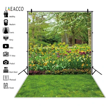 

Laeacco Spring Flower Garden Park Grassland Green Scene Custom Photographic Background For Photography Backdrop For Photo Studio