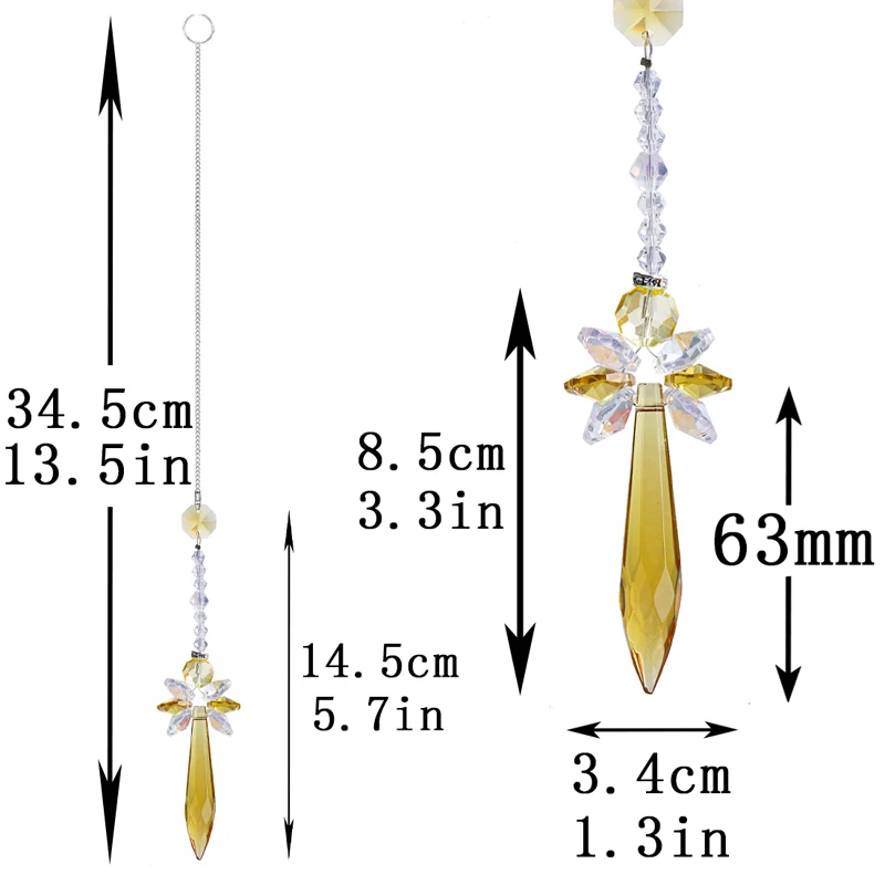 Набор из 3 предметов H& D, висящий Хрустальный Ангел-хранитель, Ловец Солнца 63 мм, хрустальные призмы, Радужный производитель, оконный орнамент, коллекция, домашний декор