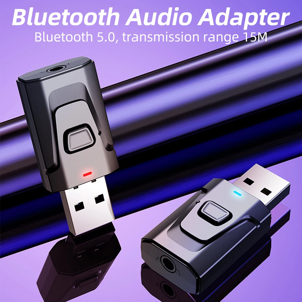FONKEN-Adaptador Usb con Bluetooth para coche, Kit de PC con receptor AUX, Dongle 2 en 1 con Bluetooth, transmisor USB, Adaptador de Audio para tableta y TV para auriculares