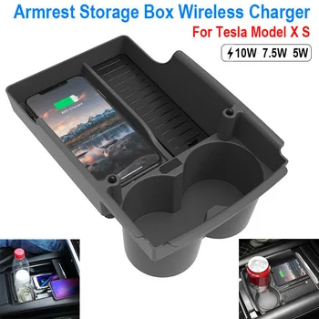 

Easy To Install And Clean Armrest Storage Box Center Console Fast Wireless Charger For Tesla Model X S
