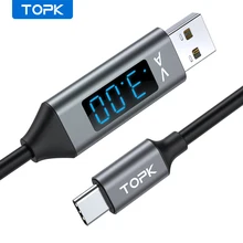  TOPK AC32 LED 3A Micro USB Type C Cable Data Mobile Phone Cables Fast Quick Charge Wire for Charging Cord for Xiaomi Huawei 