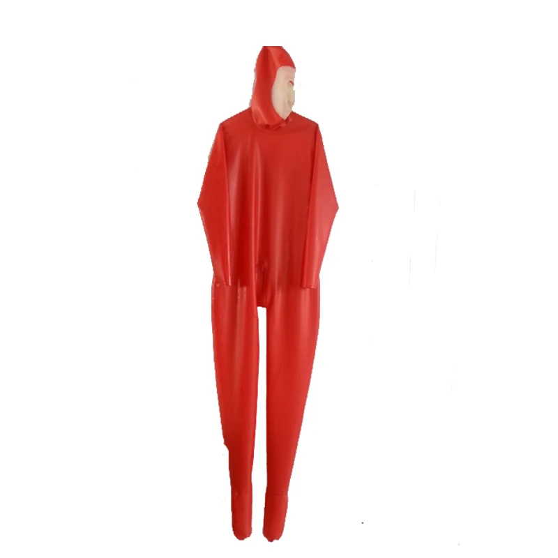 100 Latex White and Red Mask Rubber Red Catsuit Bodysuit With Mask