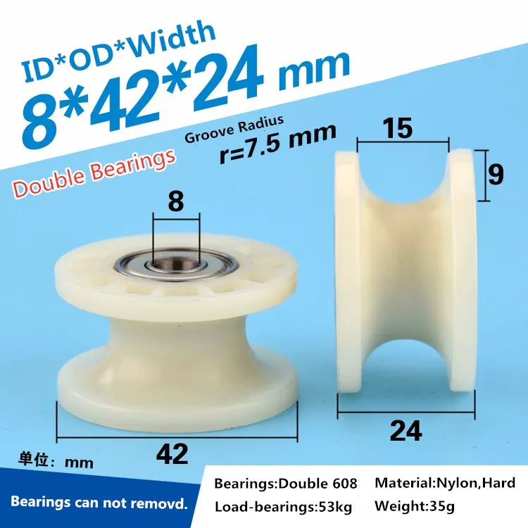 1 Pz A Basso Rumore U Scanalato Ruota Puleggia Ruota 608Zz Doppio Cuscinetto Per Porta Finestra Id 8*42*24Mm Rullo Ruota Pom