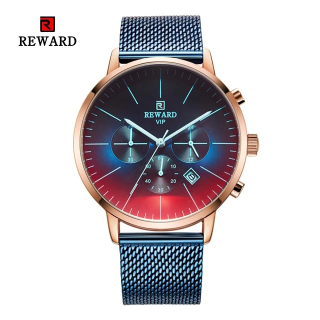 Steel Blue Новинка, Модные Цветные часы с ярким стеклом для мужчин, топ класса люкс, Брендовые мужские часы с хронографом из нержавеющей стали, деловые часы, мужские наручные часы - Цвет: Steel Blue
