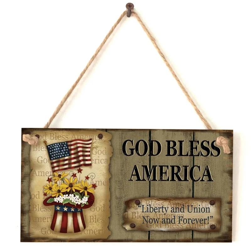 Wooden Rectangular Home Decor Crafts Hanging Board For American Independence Day Children's Room Decoration Rooms x
