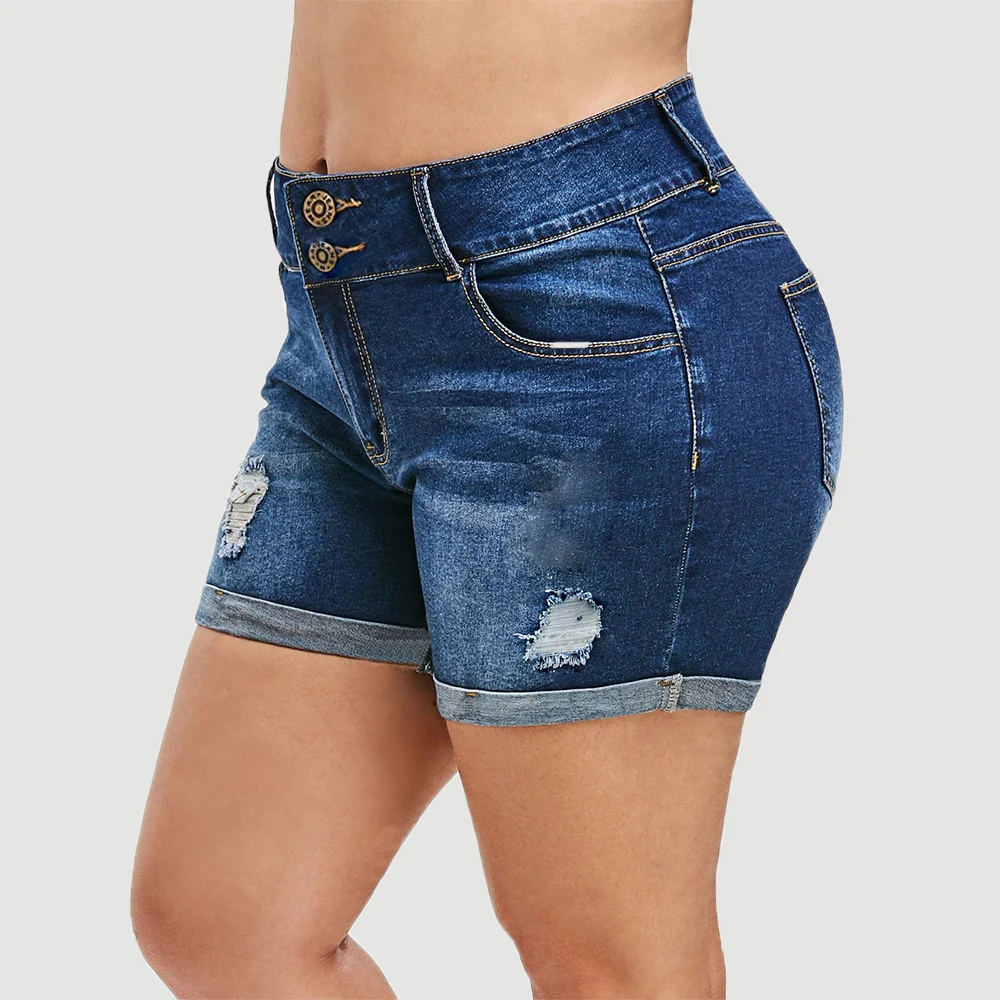 Denim Blue Большие размеры, женские джинсовые шорты с дырками и потертостями, женские джинсовые шорты, повседневные, большие размеры, женские джинсы с высокой талией, синие, Горячие Штаны 5XL D30 - Color: Denim Blue