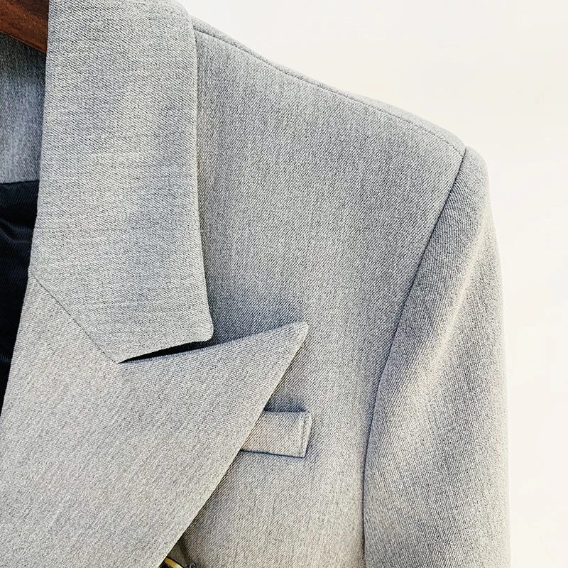 Wysoka dobrej jakości, najnowsze 2021 projektant kurtka styl gwiazdy damskie klasyczne guziki z lwem podwójne piersi dopasowany Blazer blado Grey 4 Wysoka dobrej jakości, najnowsze 2021 projektant kurtka styl gwiazdy damskie klasyczne guziki z lwem podwójne piersi dopasowany Blazer blado Grey 4