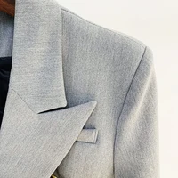 Wysoka dobrej jakości, najnowsze 2021 projektant kurtka styl gwiazdy damskie klasyczne guziki z lwem podwójne piersi dopasowany Blazer blado Grey 4