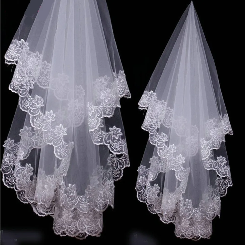 Hot-Wedding-Accessories-Short-Wedding-Veil-White-Ivory-One-Layer-Bridal-Veil-Appliques-Lace-Edge-No (1)