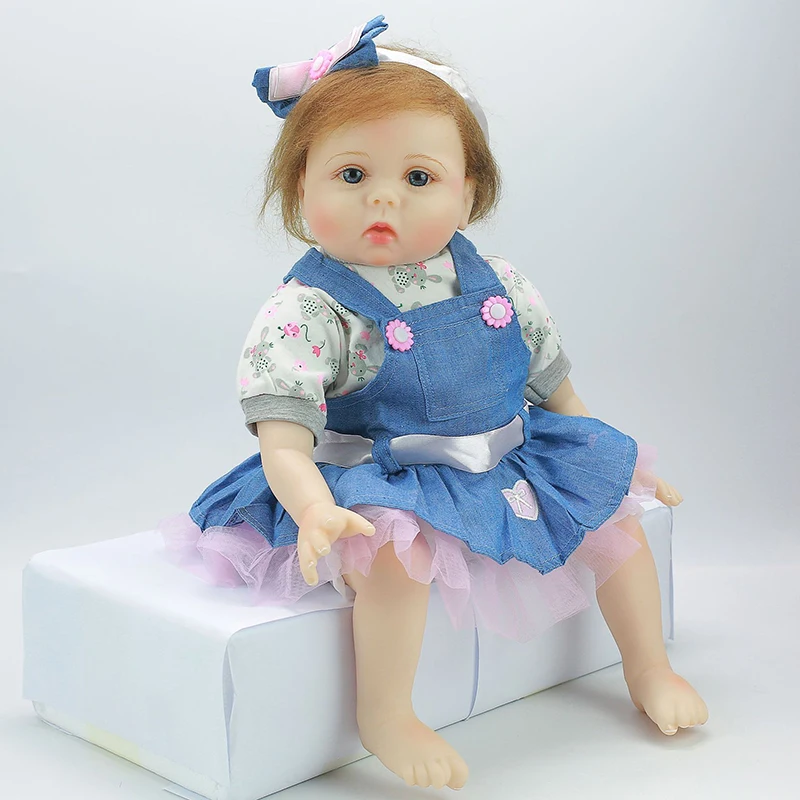 55 см Reborn Baby Doll игрушка мягкий силиконовый синий платье ткань тело мохер волосы реалистичные Новорожденные Кукла Малыш Дети Подарки