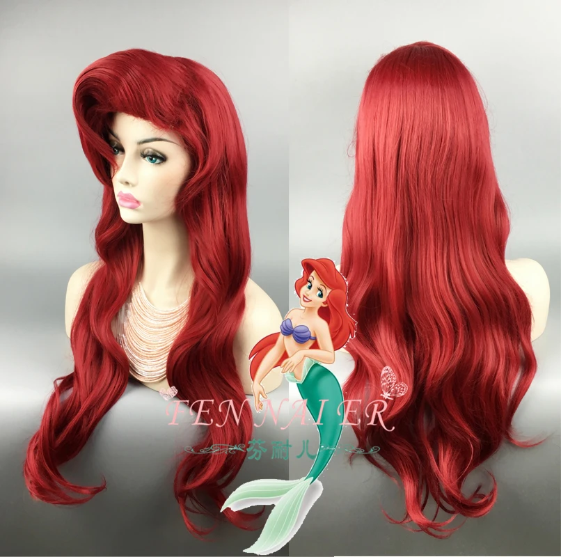 

Anime The Little Mermaid Princess Ariel Cosplay Wigs Long Red Heat Resistant Synthetic Hair Wig + Wig Cap