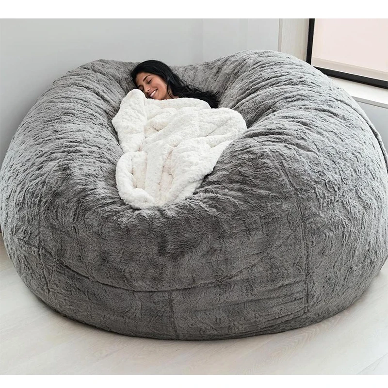 fluffy grey bean bag chair