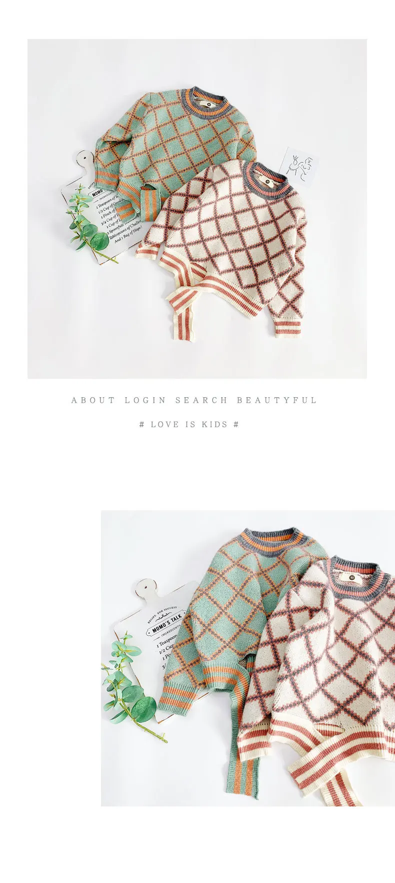 Новое поступление, Осенний модный свитер с ромбом для маленьких девочек, детские вязаные свитера