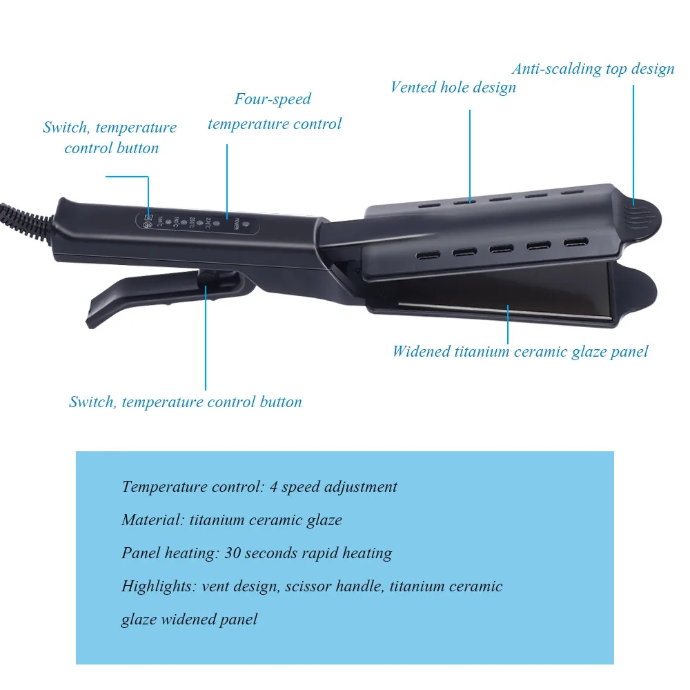 Выпрямитель для волос с четырьмя зубцами, регулировка температуры, керамический турмалин, ионный плоский утюжок, выпрямитель для волос для женщин, расширенная панель