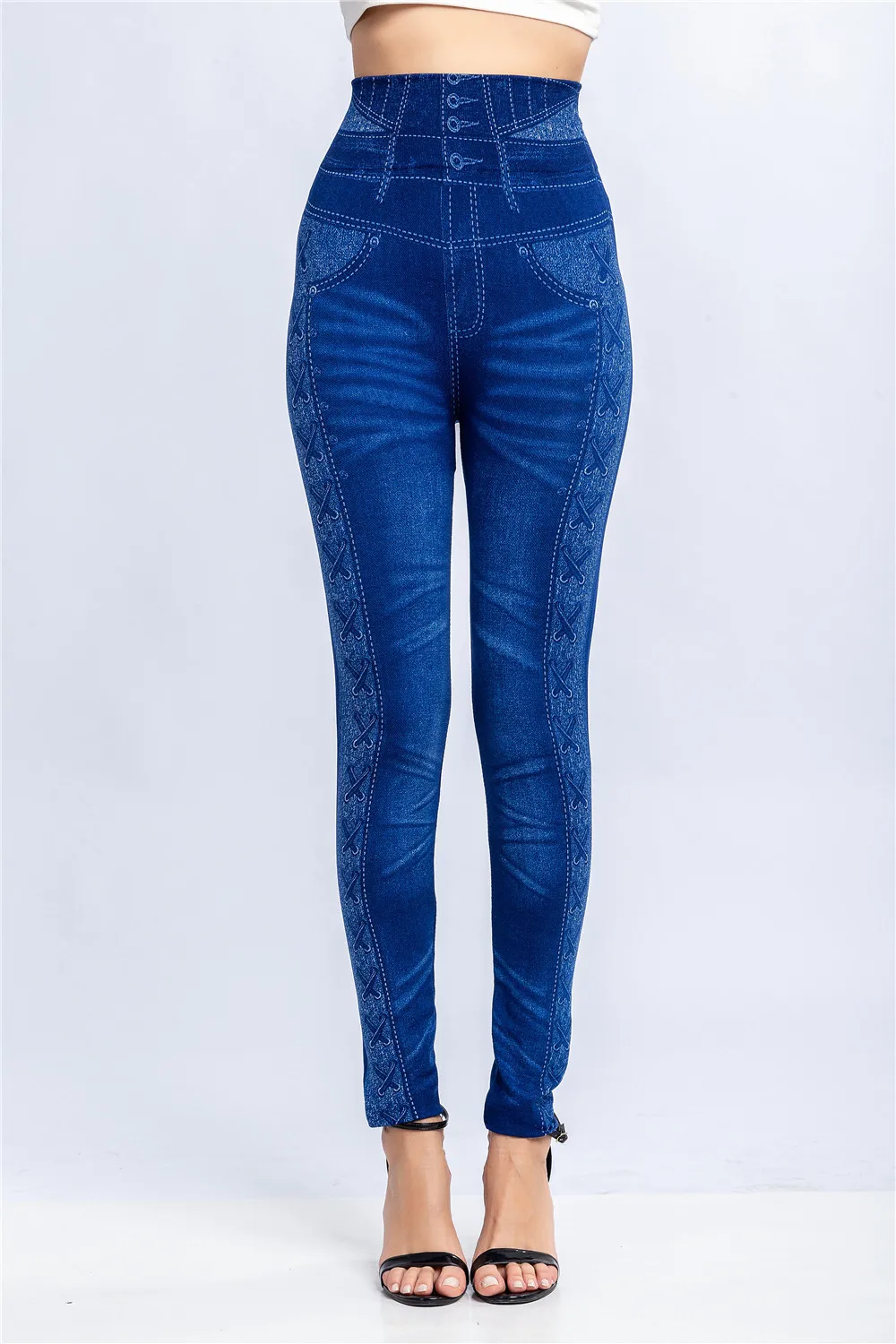 Plus Size 3XL High Waist Faux Denim Jean Leggings Slim Elastic Seamless Skinny Pencil Pant Female Workout Running Leggings lululemon align leggings