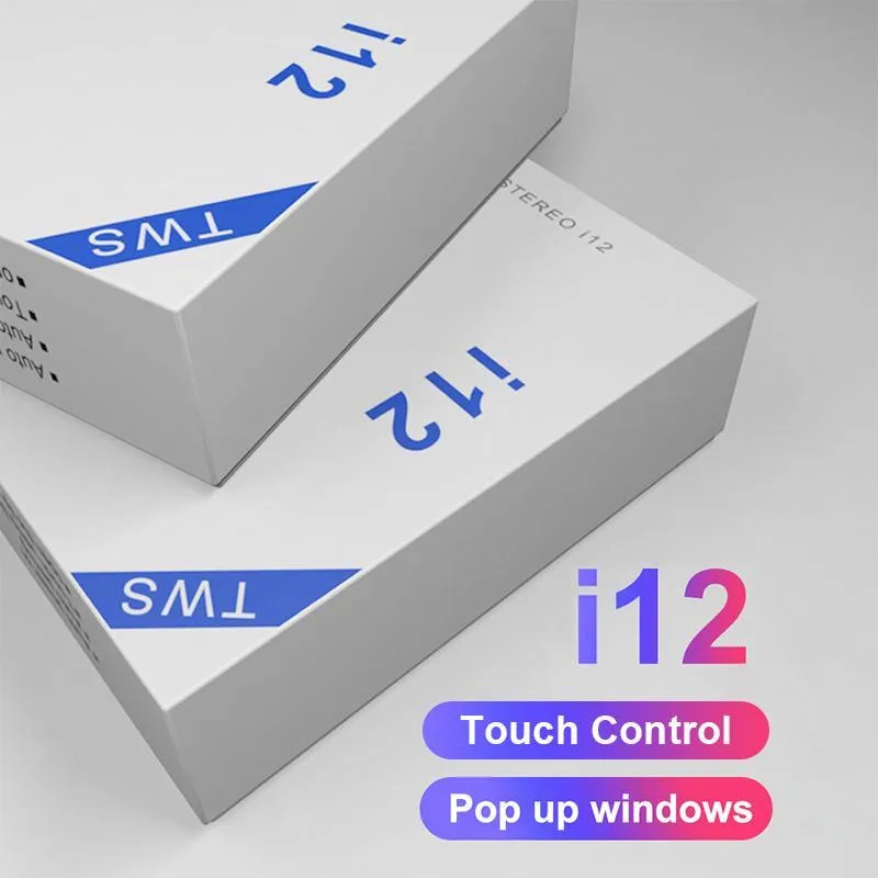 

50pcs/lot i12 TWS Bluetooth Headphones Wireless Earphones Touch Control Headset Double Earbuds with Charging Box