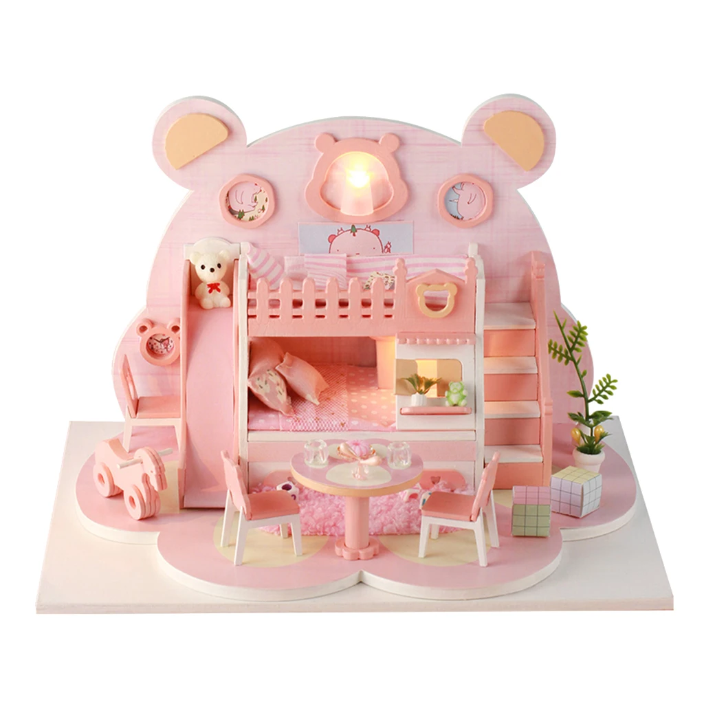 DIY Dollhouse Kit with Dust Proof Cover Wooden DIY Miniature Dollhouse Kit Toy Gift