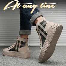 Модные клетчатые кожаные парусиновые кроссовки, мужские качественные ботинки martin, мужская резиновая подошва, анти-столкновения, повседневная спортивная обувь для ходьбы