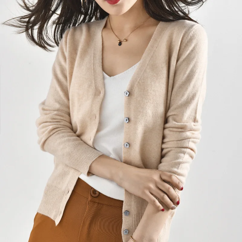Best Price Women Jackets 100% Cashmere and Wool Knitting Cardigans Ladies V-neck Soft Sweaters Cardigan Woman Clothes High-end Tops