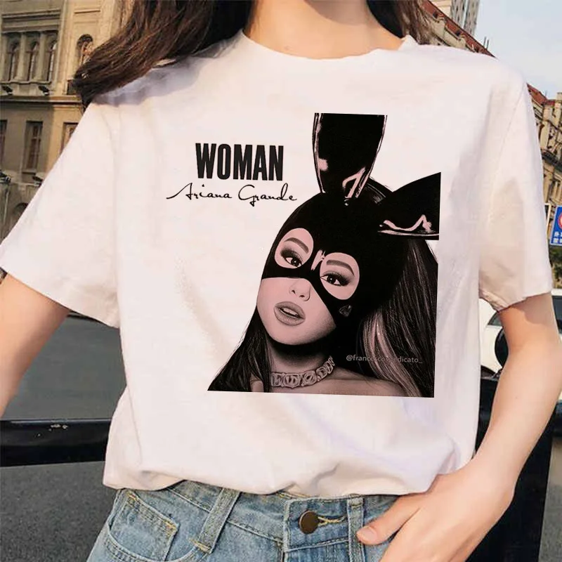 

Ariana Grande Pop Singer Print Summer Short Sleeve Cute T-Shirt Streetwear Hip Hop Casual Loose Women Tee Shirt Tops Plus Size