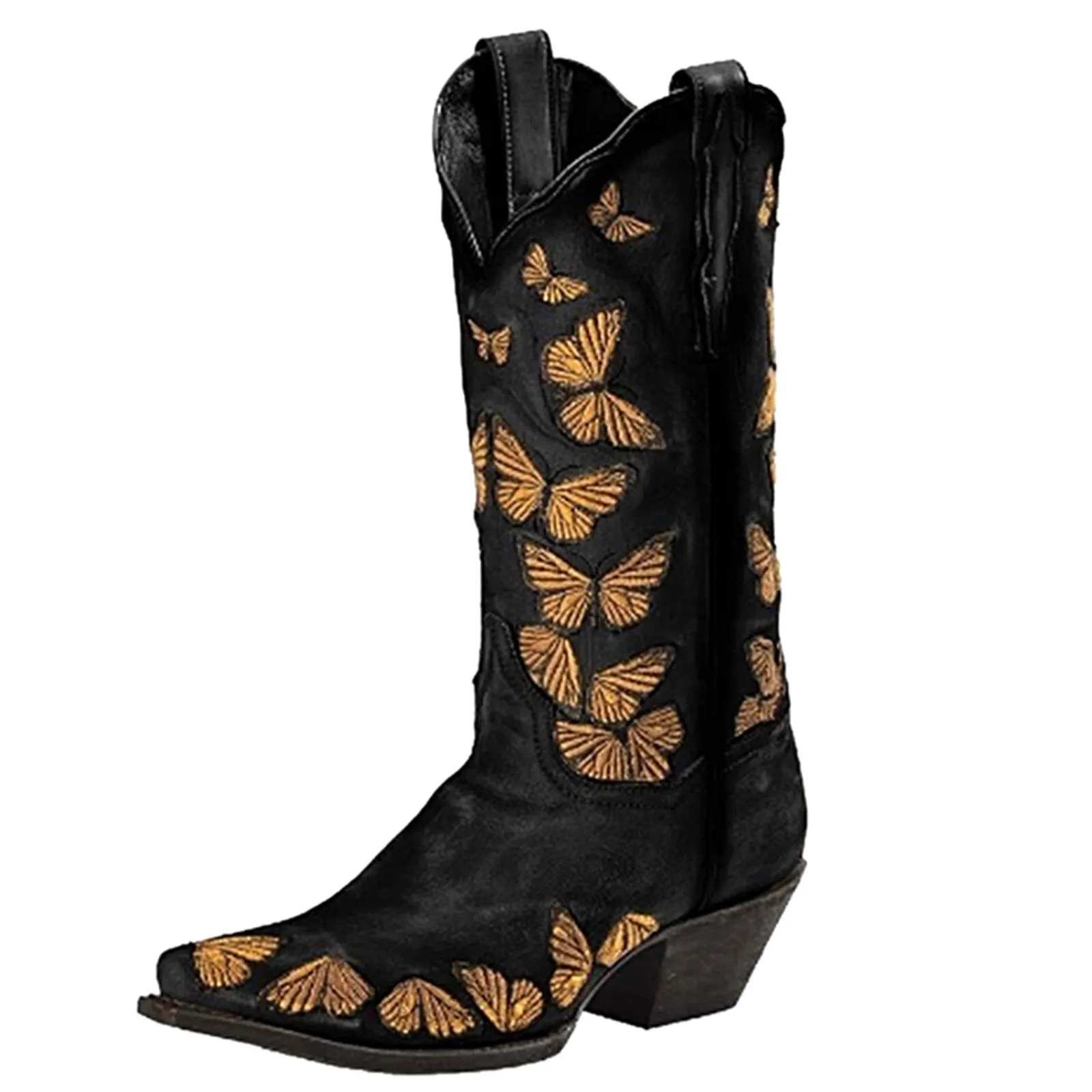 Botas estilo occidental para mujer, botines estilo rústico con bordado bronceado, estilo Retro, Botas Largas vaquero hecho a mano, talla L x 5, 2021