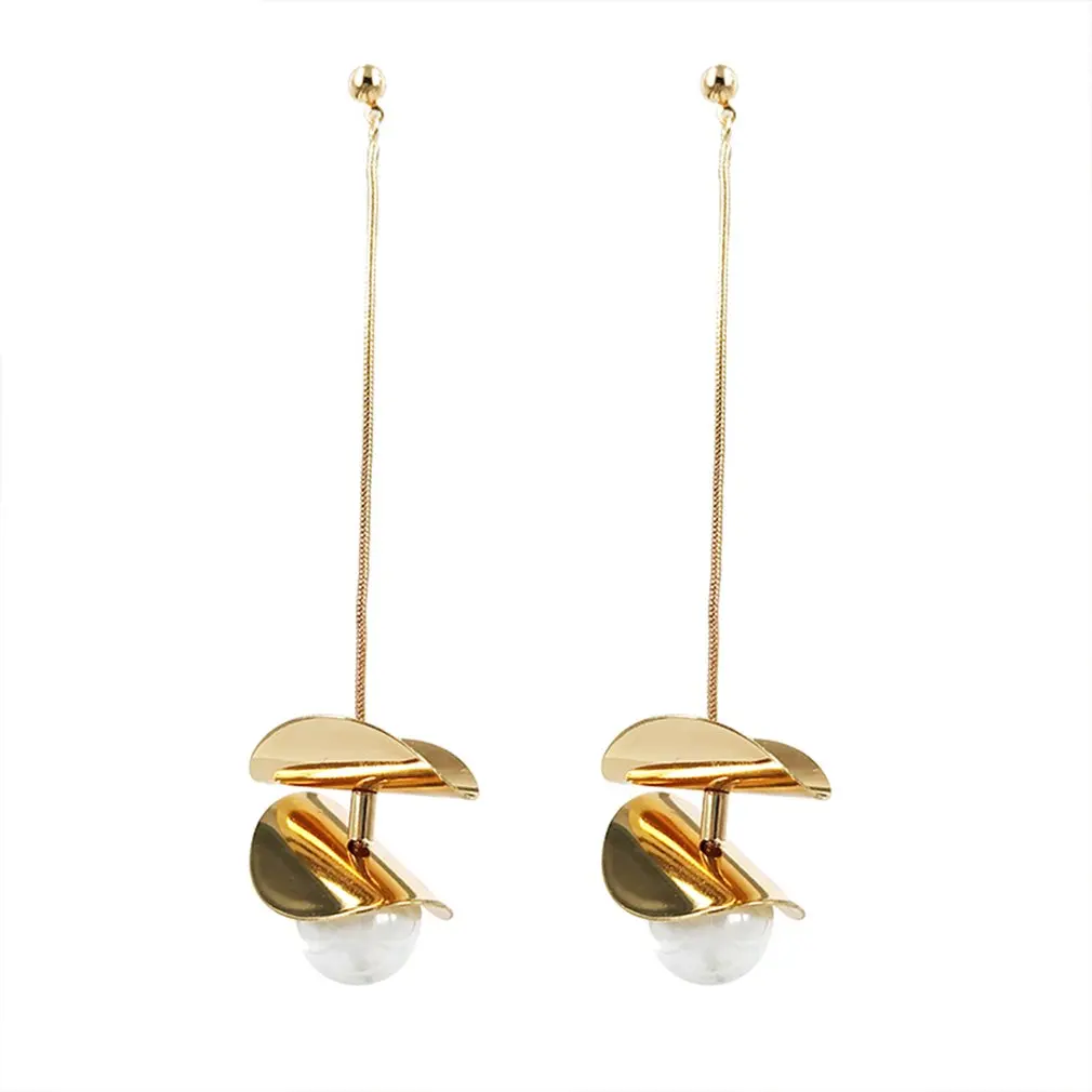 Stud Earring Long Fashion Dangle Simulated-Pearl Elegant Earrings For Women Link Chain Hang Beads Pendant | Украшения и
