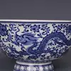Fine Chinese Qing Qianlong old antique Porcelain blue white dragon bowl  for kitchen 2