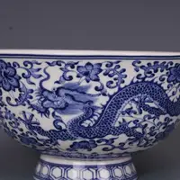 Fine Chinese Qing Qianlong old antique Porcelain blue white dragon bowl  for kitchen 2
