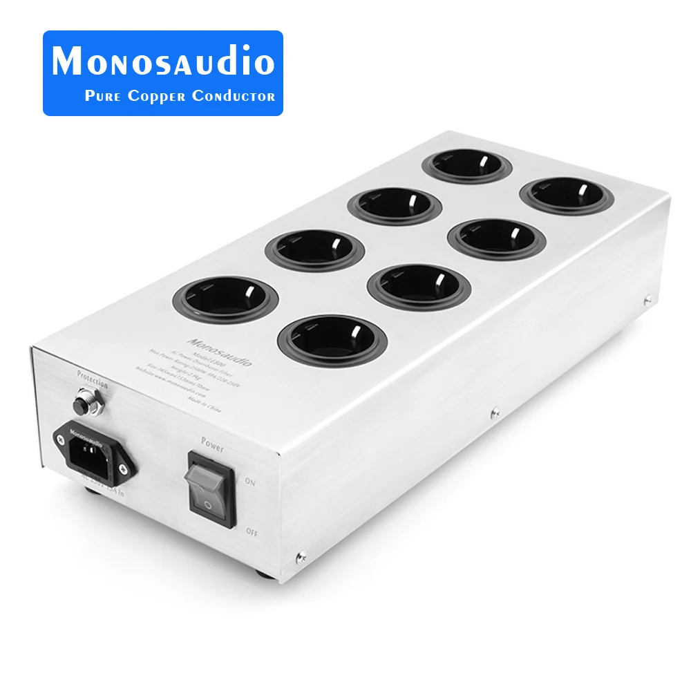 Monosaudio E800HiFi 전원 필터 플랜트 슈코 소켓, AC 전원 조절기, 오디오 애호가 전원 청정기, EU 콘센트 전원 포함, 8 가지 방식