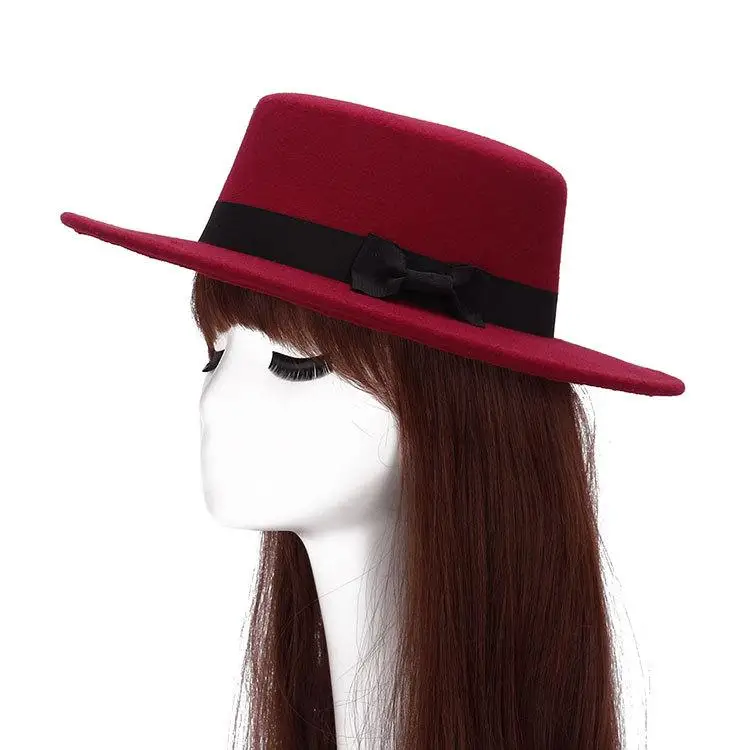 COKK новые фетровые зимние шапки для мужчин и женщин, женские церковные шляпы, верхняя шляпа, Женская джазовая Кепка, черная красная винтажная фетровая шляпа с широкими полями - Цвет: Jujube Red