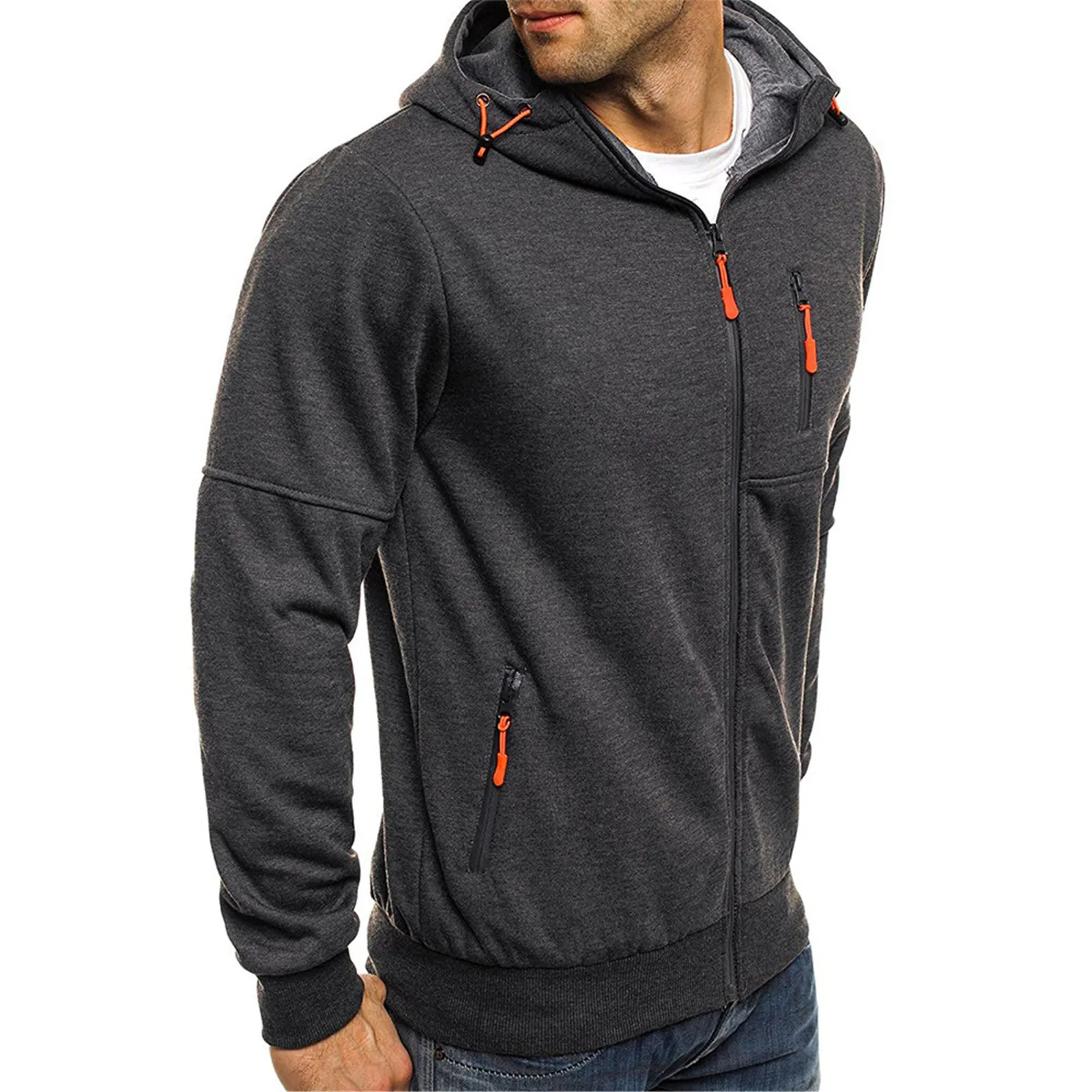 GRT Fitness H9d98f8d2f4e44f6bb650ee1be5c291a8U New 2021 Men's Splice Cap with Long Sleeve Zip Sweater Tops Sweatshirt Outwear Warm Hoodie  