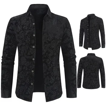 

2020 Autumn & Winter New Arrival Casual Long Sleeve Shirt Men's Korean Slim Print Pointed Collar Solid Color Shirt Free Shipping