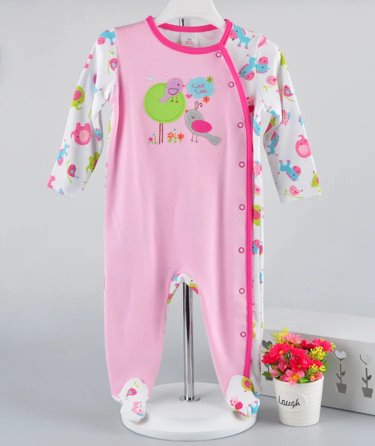 

2018 Autumn And Winter New Style Baby Long Sleeve Crawling Clothes Cute Embroidery Mixed Colors Foot-closed Cotton Baby Jumpsuit