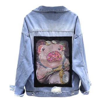 

Piggy denim jacket female loose Korean version of the wild 2020 spring new Korean version of the red net heavy denim