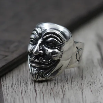 

925 Sterling Silver Vintage Ring Male Models V Word Hatred Masks Mask Ring Geek Thai Silver Jewelry