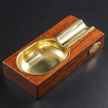 

Solid Wood Metal Tobacco Ash Tray Gold Plated Cigar Ashtray for Home Office Hotel Cigar Holder Smoking Accessories Best Gifts