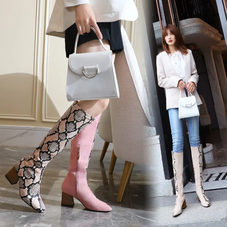 

2019 Luxury Leather Snake Pattern Knee-High Boots Detachable Designers High Heels 10cm Women Woman Pumps Wearing Pointed Toe