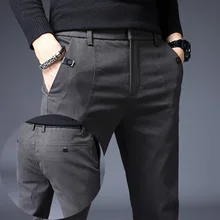 2020 nowe męskie spodnie Slim Casual spodnie pełnej długości Fashion Business spodnie ze stretchem męskie markowe spodnie czarne niebieskie Pantalones tanie tanio Asstseries Proste Mieszkanie COTTON Stretch Spandex Z KIESZENIAMI skinny Na co dzień średniej wielkości Sukno Pełna długość