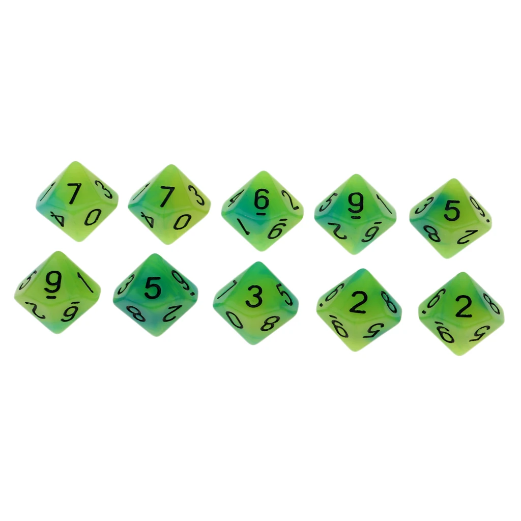 Tabletop Game 10pcs Dungeons Dragons Dice D10 D&D Luminous 1.6cm Multi Dice Set Night Luminous Dice Set