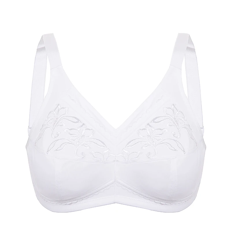 Women's Cotton Mastectomy Pocket Bra Plus Size Full Coverage Embroidered Support Wire Free