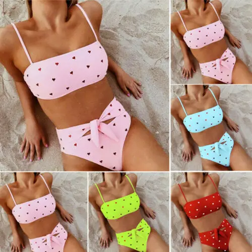 hirigin Bikini Women Swimsuit Female Swimwear Push Up Bathing Suit Pad Bra+High Waist Briefs Heart-Shaped Bikini Swimming Suit